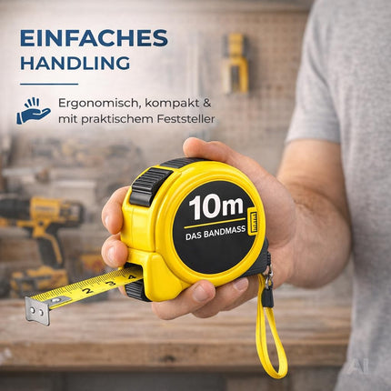 Maßband 10 Meter mit Halterung - robustes Maßband & Bandmaß zum präzisen Messen mit Feststeller