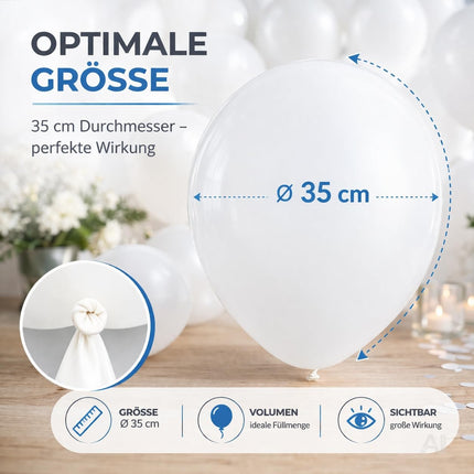 50x Luftballons Weiß Ø 35 cm Ballons - weiß Helium geeignet zur Deko Dekoration