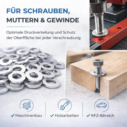 M4 Unterlegscheiben - Edelstahl & Rostfrei - Flache Sicherungsscheiben & Karosseriescheiben für Schrauben & Muttern & Gewinde