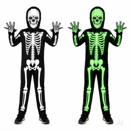 Kinder Skelett Kostüm – Halloween Verkleidung mit Leuchteffekt