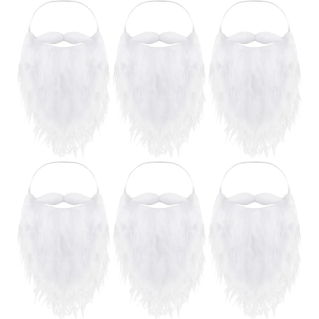 6X Nikolausbart - Weihnachtsmannbart - als Santa Claus Nikolauskostüm & Weihnachtsmannkostüm - Bart weiß Weiss - zum Verkleiden als Nikolaus - Weihnachtsmann