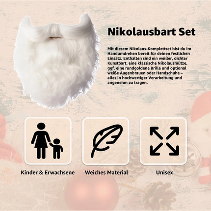 6X Nikolausbart - Weihnachtsmannbart für dein Nikolaus-Kostüm