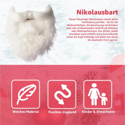 6X Nikolausbart Weiss - Perfekt zum Verkleiden als Nikolaus