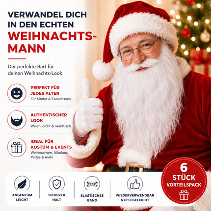 6X Nikolausbart Weiss - Perfekt zum Verkleiden als Nikolaus