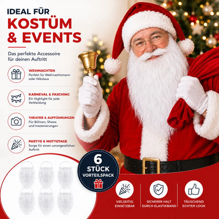 6X Nikolausbart Weiss - Perfekt zum Verkleiden als Nikolaus