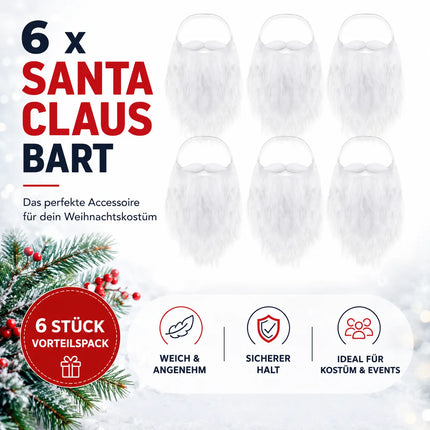 6X Nikolausbart Weiss - Perfekt zum Verkleiden als Nikolaus