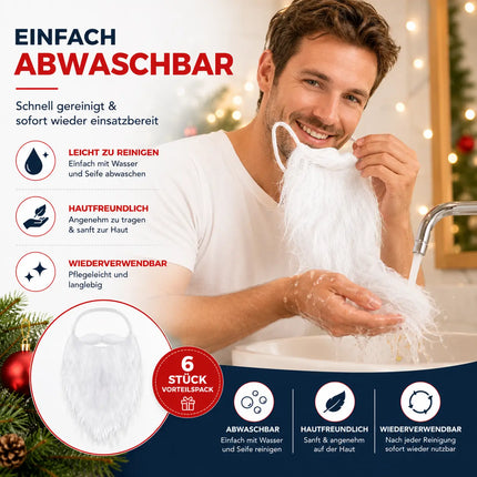 6X Nikolausbart Weiss - Perfekt zum Verkleiden als Nikolaus