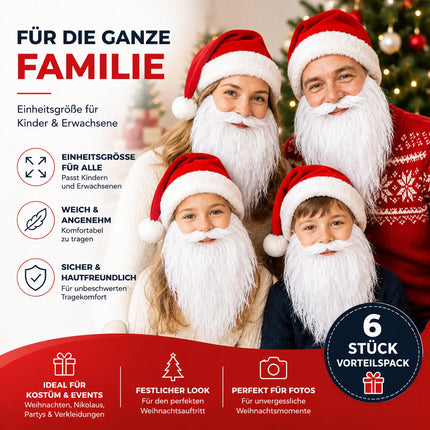 6X Nikolausbart Weiss - Perfekt zum Verkleiden als Nikolaus