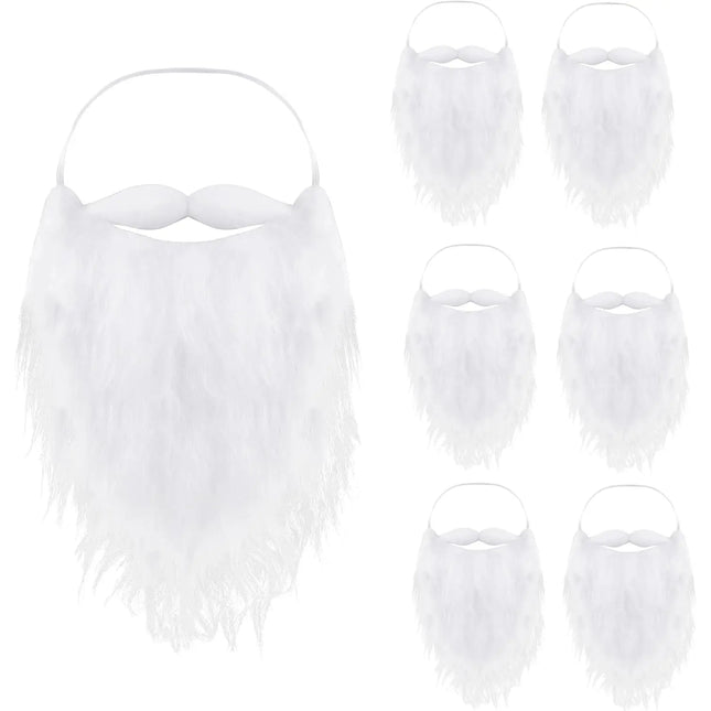 6X Nikolausbart Weiss - Weihnachtsmannbart - Bart weiß Weiss - zum Verkleiden als Nikolaus - Accessoures Weihnachtsmann - Weihnachten