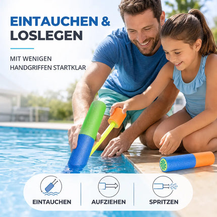 6X Wasserpistolen bunt, Für Kinder & Erwachsene aus weichem Schaumstoff - Extra Große Reichweite - Wasserspritzpistole