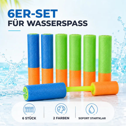 6X Wasserpistolen bunt, Für Kinder & Erwachsene aus weichem Schaumstoff - Extra Große Reichweite - Wasserspritzpistole