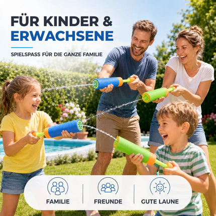 6X Wasserpistolen bunt, Für Kinder & Erwachsene aus weichem Schaumstoff - Extra Große Reichweite - Wasserspritzpistole
