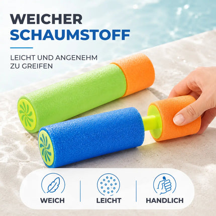 6X Wasserpistolen bunt, Für Kinder & Erwachsene aus weichem Schaumstoff - Extra Große Reichweite - Wasserspritzpistole