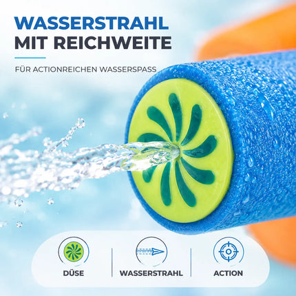 6X Wasserpistolen bunt, Für Kinder & Erwachsene aus weichem Schaumstoff - Extra Große Reichweite - Wasserspritzpistole