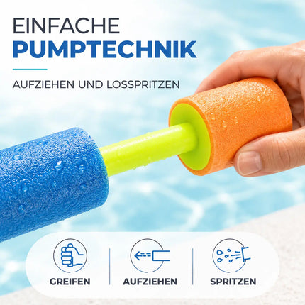 6X Wasserpistolen bunt, Für Kinder & Erwachsene aus weichem Schaumstoff - Extra Große Reichweite - Wasserspritzpistole
