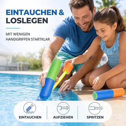 6X Wasserpistolen bunt, Für Kinder & Erwachsene aus weichem Schaumstoff - Extra Große Reichweite - Wasserspritzpistole