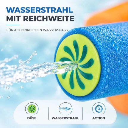 6X Wasserpistolen bunt, Für Kinder & Erwachsene aus weichem Schaumstoff - Extra Große Reichweite - Wasserspritzpistole