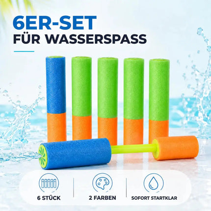 6X Wasserpistolen bunt, Für Kinder & Erwachsene aus weichem Schaumstoff - Extra Große Reichweite - Wasserspritzpistole