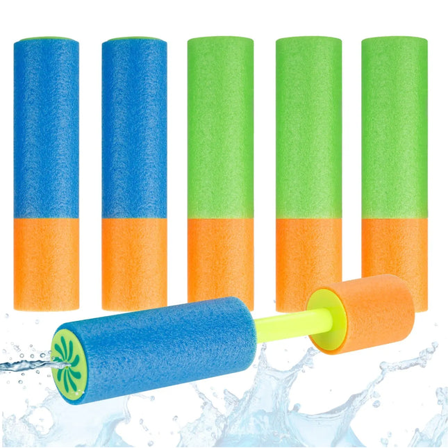 6X Wasserrpistolen bunt, Für Kinder & Erwachsene aus weichem Schaumstoff - Extra Große Reichweite - Wasserspritzpistole