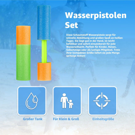 6X Wasserrpistolen bunt, Für Kinder & Erwachsene aus weichem Schaumstoff - Extra Große Reichweite - Wasserspritzpistole