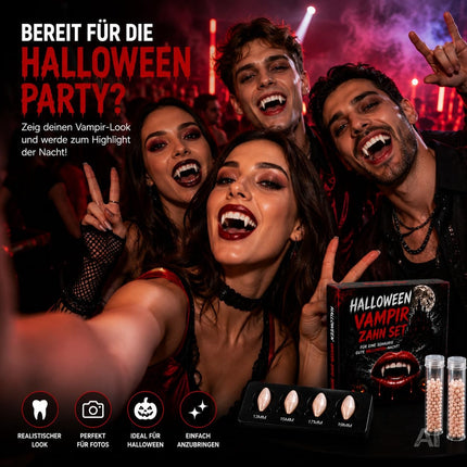 XXL Vampirzähne zum Aufstecken & Aufkleben – Vampirzähne für Dracula- & Vampirkostüm – Halloween, Karneval & Mottoparty