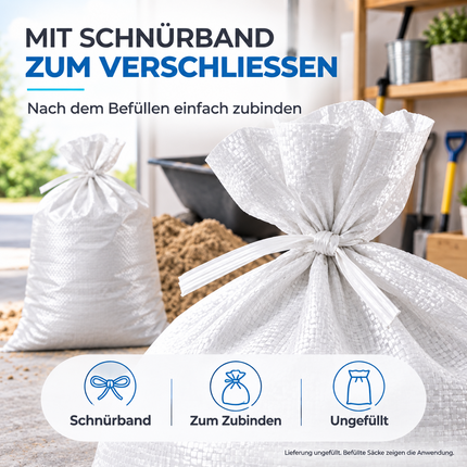 10x Sandsäcke 40x60 cm mit Schnürband zum Wasserschutz bei Hochwasser ungefüllt - Hochwasserschutz - Sack & Gewebesack