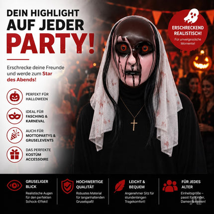 Horror Nonnen Maske – Gruselige Braut Halloween Kostüm Zubehör