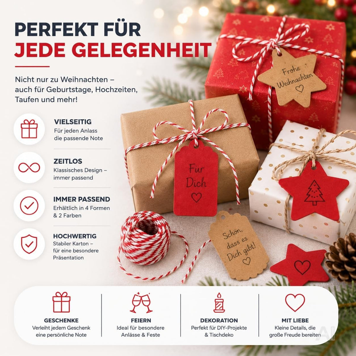 Geschenkanhänger Modell 01 in Rot und Braun mit Schnur
