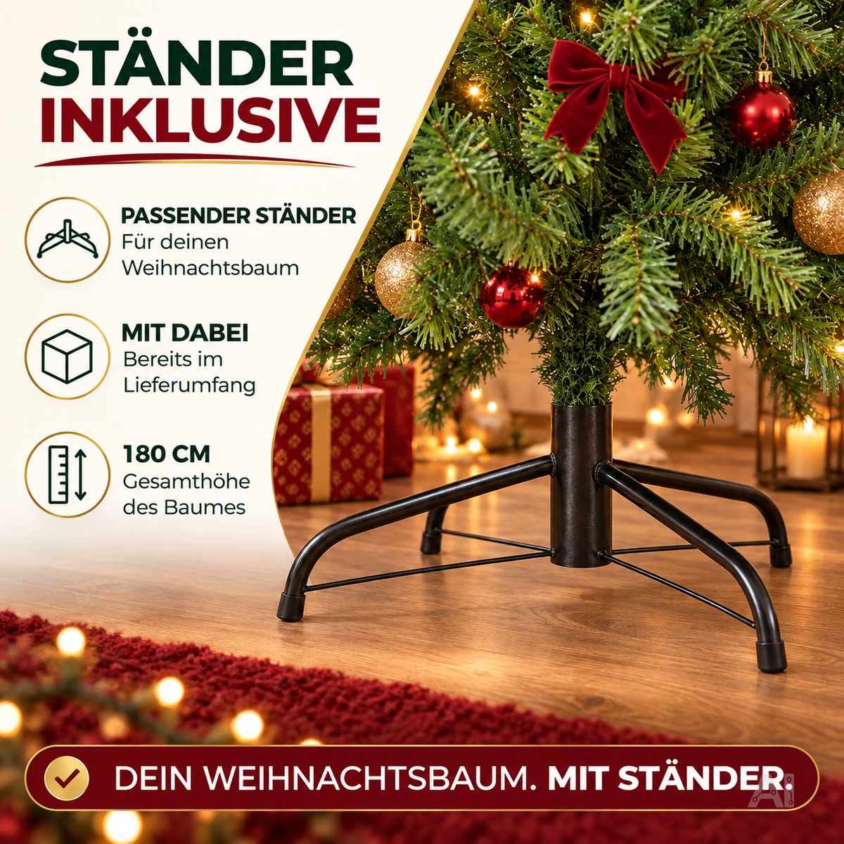 Tannenbaum künstlich 180 cm - Weihnachtsbaum grün - naturgetreue Nordmanntanne