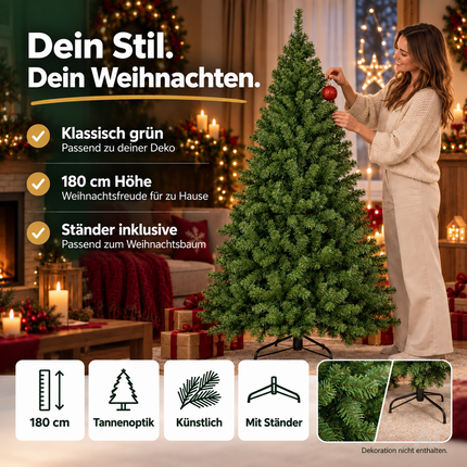 Weihnachtsbaum künstlich 180 cm grün - täuschend echt & naturgetreuer Tannenbaum