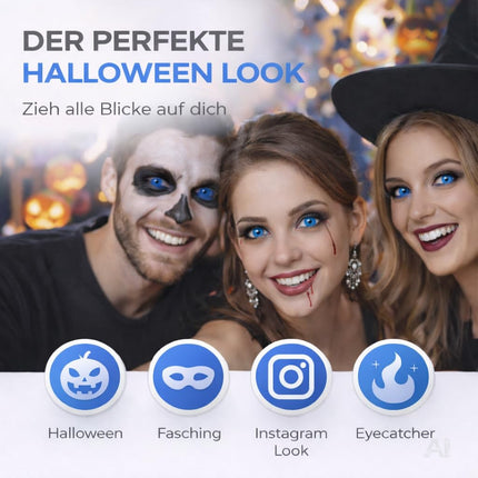 Halloween Kontaktlinsen ohne Stärke – Gruselige Vampir & Dracula Linsen für Fasching, Karneval, Cosplay & Halloween (Blau, 1 Paar / 2 Stück)