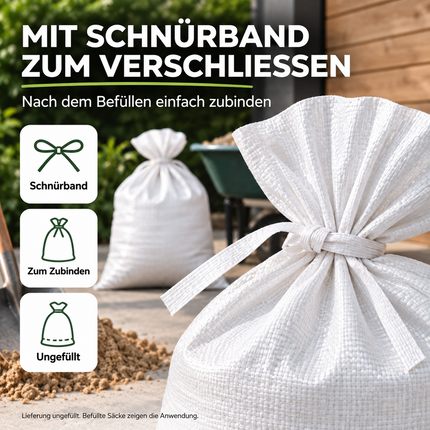 10x Sandsack 40x60 cm zum Wasserschutz bei Hochwasser - Hochwasserschutz mit Schnürband - Sack & Gewebesack ungefüllt