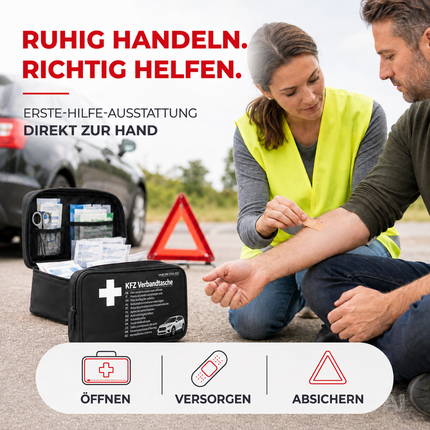3 in 1 Set Auto Erste Hilfe Kit 2026 - KFZ-Verbandskasten, Warnweste & Pannenset – Detailansicht 6