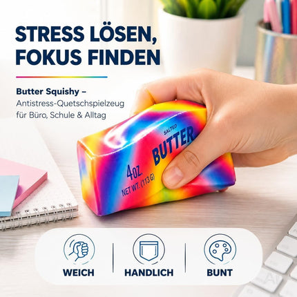 Butter Squishy - Antistress Margarine Quetsch zur effetkiven Ablenkung im Büro, Schule, Alltag Butter (Rainbow)