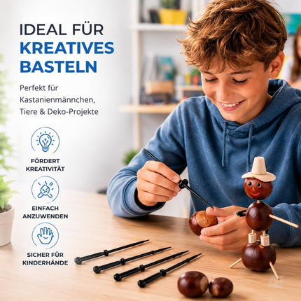 Kastanienbohrer Set – Kastanien Bastelset für Herbst, Figuren & Kastanienmännchen – Bohrer in verschiedenen Größen zum Basteln