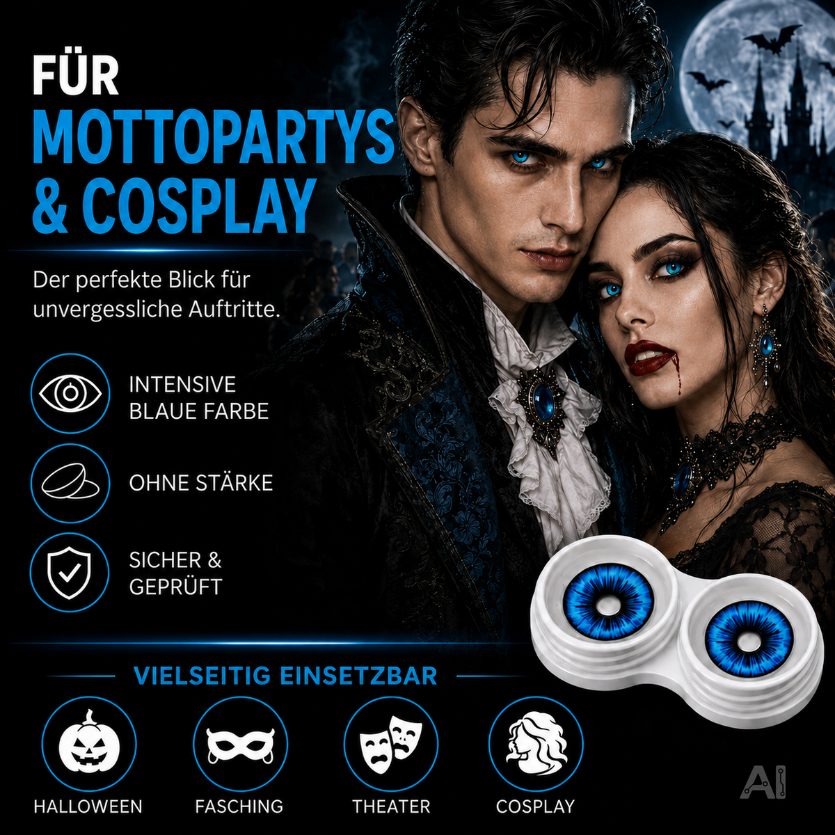 Blaue Halloween-Kontaktlinsen ohne Stärke