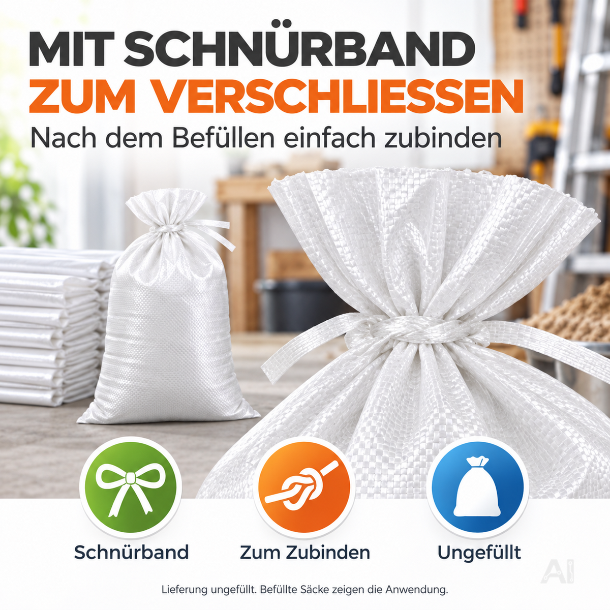 10x Sandsack bei Hochwasser - Hochwasserschutz mit Schnürband - 40x60 cm Sack & Gewebesack zum Wasserschutz ungefüllt