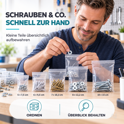 500x Druckverschlussbeutel Zip Set - reißfest & transparent Plastikbeutel Plastiktüten