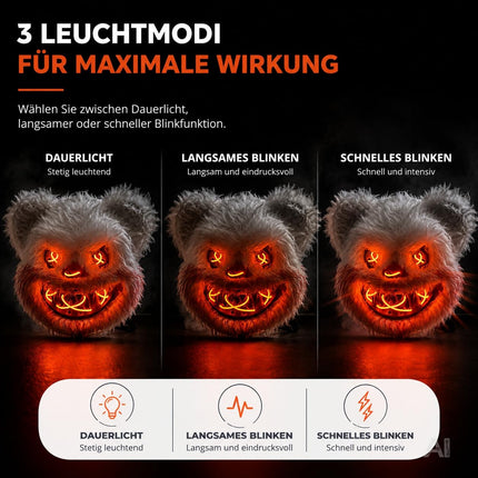 LED Teddy Halloween Maske im Purge-Stil, steuerbare Maske mit leuchtendem Gesicht für Herren & Damen, Kostüm-Accessoire für Fasching & Karneval (LED Horror Teddy)