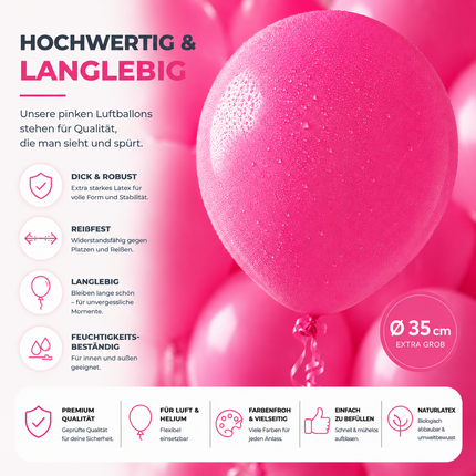 50x Luftballons pink Ø 35 cm für Geburtstag & Hochzeit & Party - Luft & Helium
