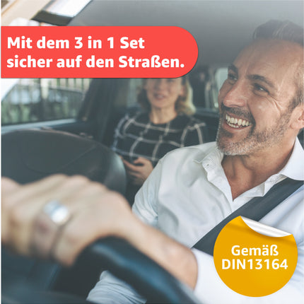 3 in 1 Set Auto Erste Hilfe Kit 2025 - KFZ-Verbandskasten, Warnweste - Pannenset & Unfallzubehör für PKW