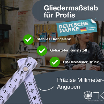 5x Premium Zollstock - Maßstab Gliedermaßstab - 200 cm - Meterstab - Maßband weiß - Hochwertig & langlebig - Folding ruler