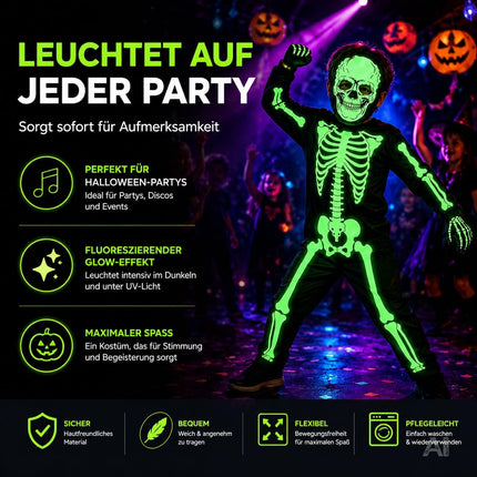Kinder Skelett Kostüm – Halloween Verkleidung mit Leuchteffekt