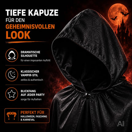 Zauberer Kostüm Erwachsene – Schwarzer Halloween Umhang
