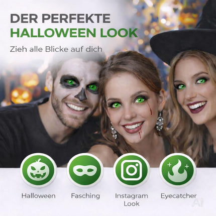 Halloween Kontaktlinsen ohne Stärke – Gruselige Vampir & Dracula Linsen für Fasching, Karneval, Cosplay & Halloween (Grün, 1 Paar / 2 Stück)