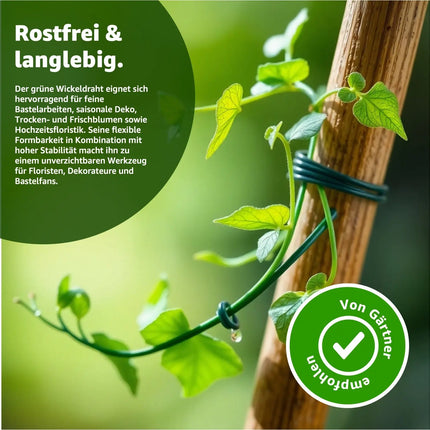 6er Bindedraht Set - Draht Wickeldraht grün - Blumenwickeldraht & Basteldraht & Floristendraht & Blumendraht für Rosen, Blumen & Basteln