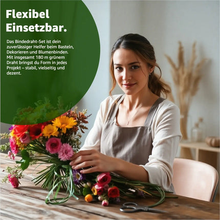 6er Bindedraht Set - Draht Wickeldraht grün - Blumenwickeldraht & Basteldraht & Floristendraht & Blumendraht für Rosen, Blumen & Basteln