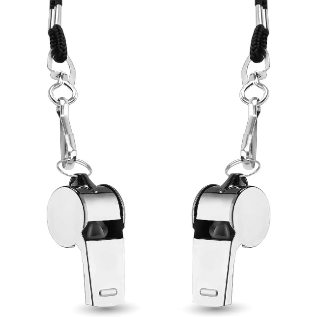 6er Set Trillerpfeife aus Edelstahl mit Band - Pfeife für Schiedsrichter & Beamte - Metallpfeife - S