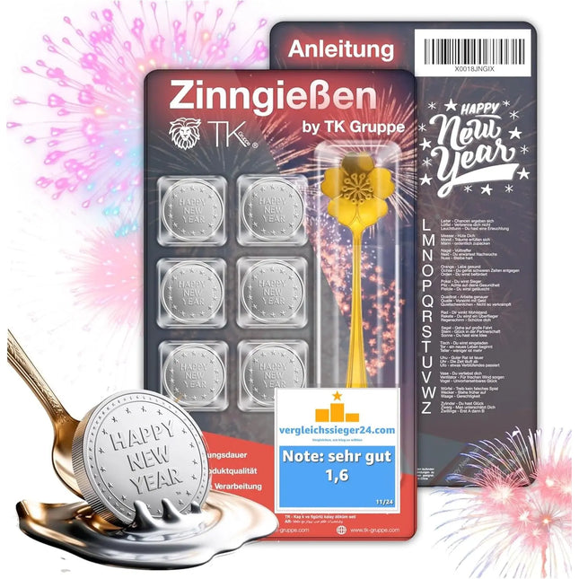 6er Zinngießen Set Zinn Giessen wie Bleigießen Bleigiessen mit & Löffel & Orakelheft - Gesellschaftspiele