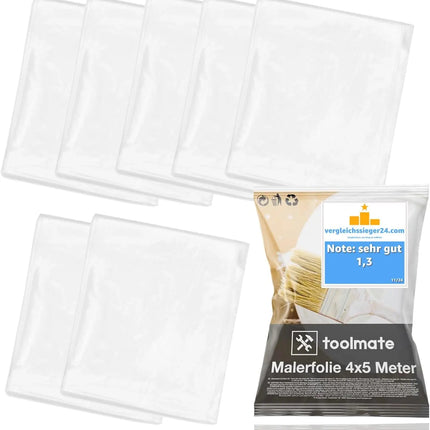 6x Abdeckfolie Maler - extra stark & dick - Malerfolie transparent 4x5 Meter - Malerplane/Abdeckplane - Baufolie optimal für Umzug & Renovierung